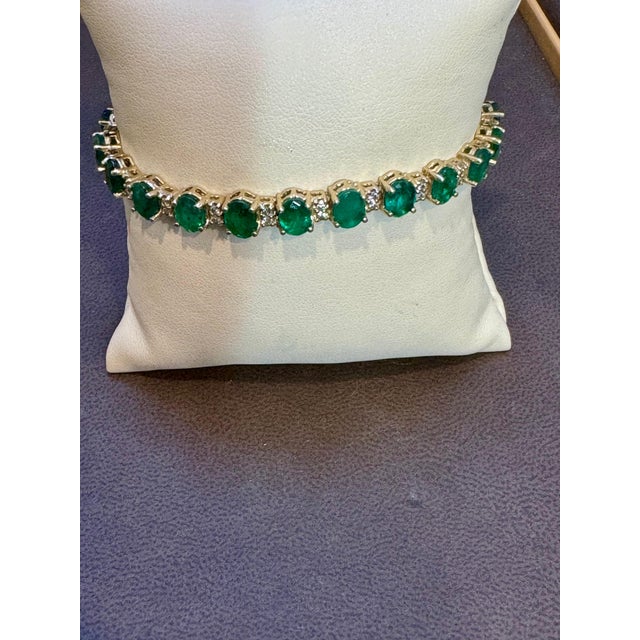 12 Carat Natural Emerald & 1 Carat Diamond Tennis Bracelet 14 Kt Yellow Gold This exceptionally affordable Tennis bracelet...