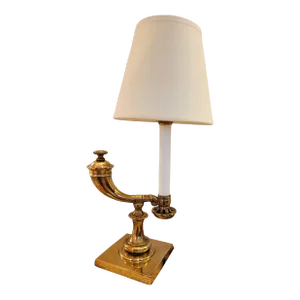 Vintage Mid-Century Stiffel Attributed Brass Powder Horn Table Lamp