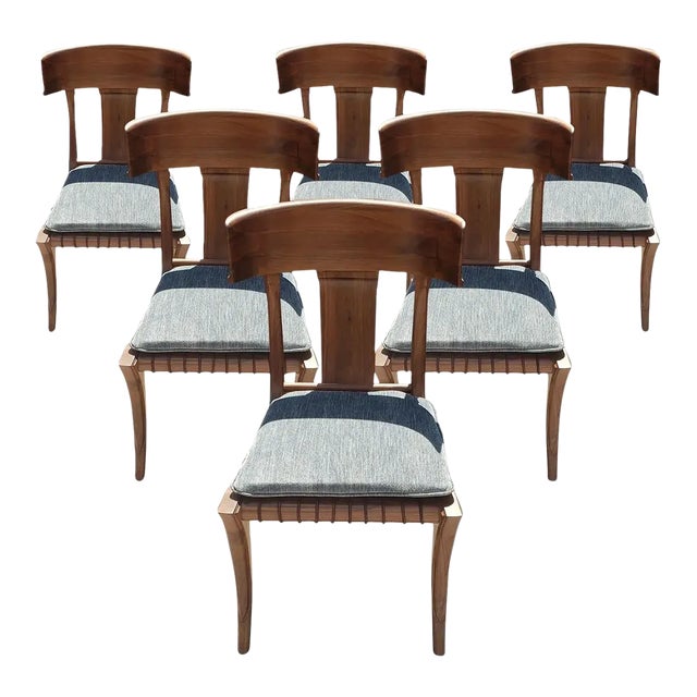 1980s Vintage Klismos Style Solid Walnut Dining Chairs - Set of 6 For Sale