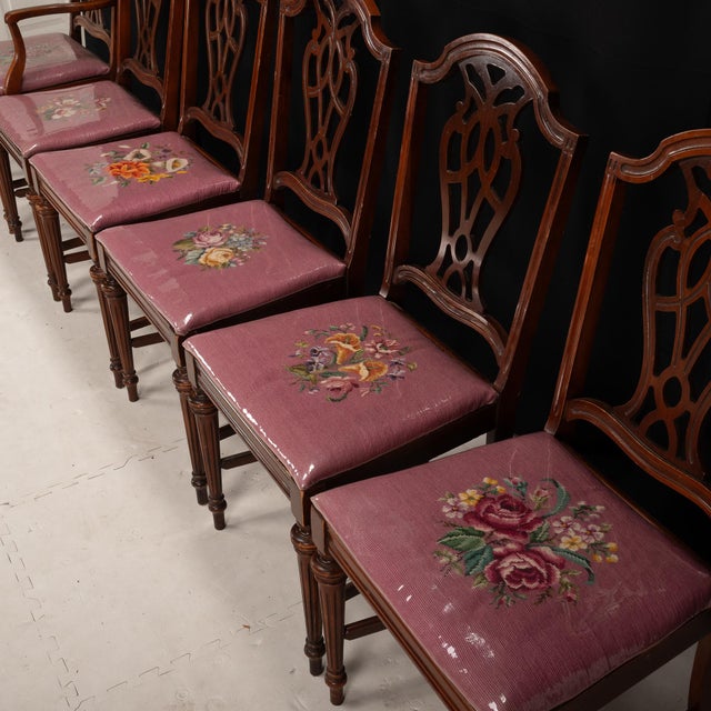 1920s Bernhardt Antique American Mahogany Chippendale Dining Chairs With Needlepoint Covers - Set of 6 For Sale In Tampa - Image 6 of 12