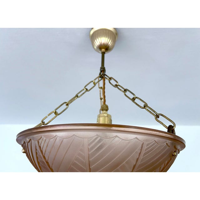 French Art Deco Pink Glass Pendant Light, 1930s For Sale - Image 17 of 18