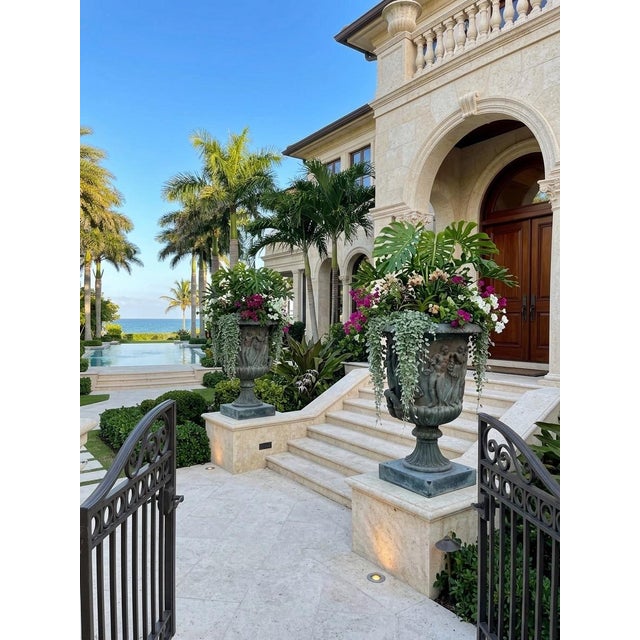 1980s A Pair of Grand Scale Neoclassical Bronze Garden Urns For Sale - Image 9 of 12