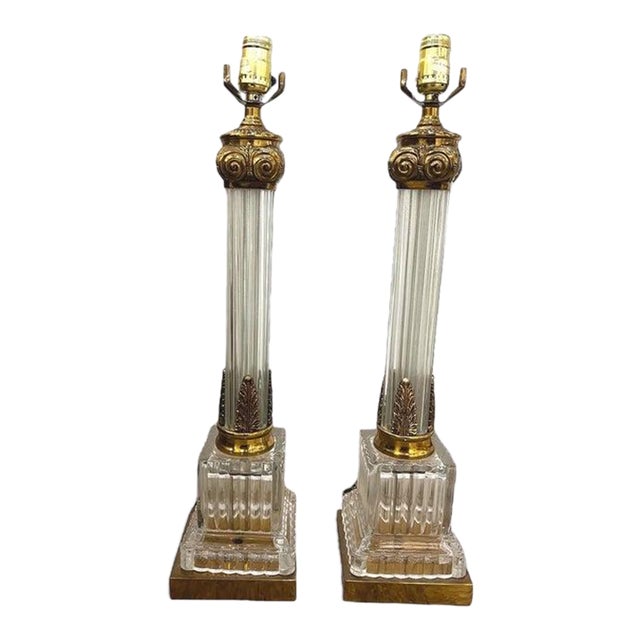 1960 Paul Hanson Crystal Calumns Table Lamps For Sale