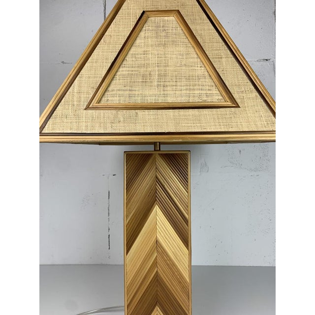 Beige Mid-Century Pencil Reed, Rattan, Bamboo and Brass Coastal Table Lamp, 1970s For Sale - Image 8 of 17