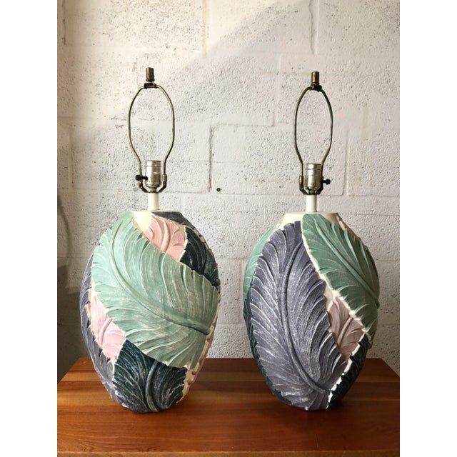 1980s Vintage Palm Beach Regency Banana Leaves Table Lamps (A Pair) For Sale - Image 5 of 13