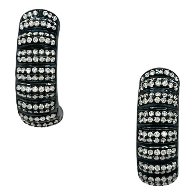 White Diamond Chunky Semi Hoops in 18k White Gold & Black Rhodium, A Pair For Sale