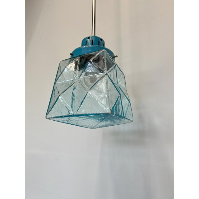 French Pendant Lamp in Geometric Blue Glass, 1950s For Sale - Image 4 of 14