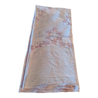 50's Embroidered Linen Square Tablecloth For Sale