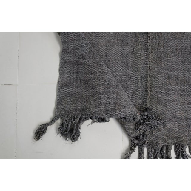 Textile Anatolian Grey Vintage Hemp Kilim Rug For Sale - Image 7 of 9