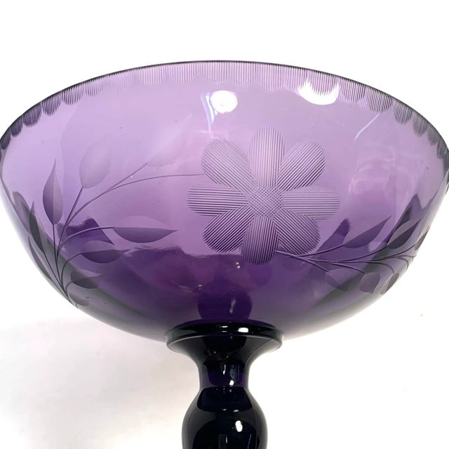 Late 19th C. Amethyst Etched Glass Compote Art Nouveau Victorian Traditional For Sale - Image 9 of 10