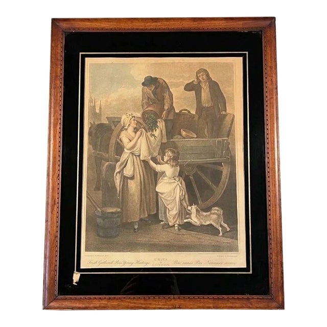 Antique Cries of London Print Fresh Gathered Peas Wheatley Verre Eglomise Frame For Sale