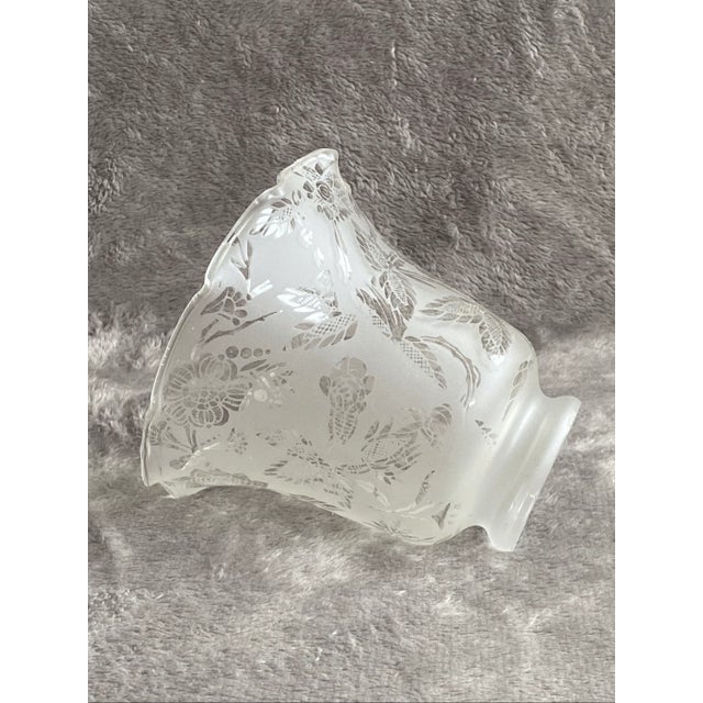 Mid 19th Century Vintage Etched Floral & Lace Design Frosted Glass Bell Lamp Shade For Sale - Image 5 of 6