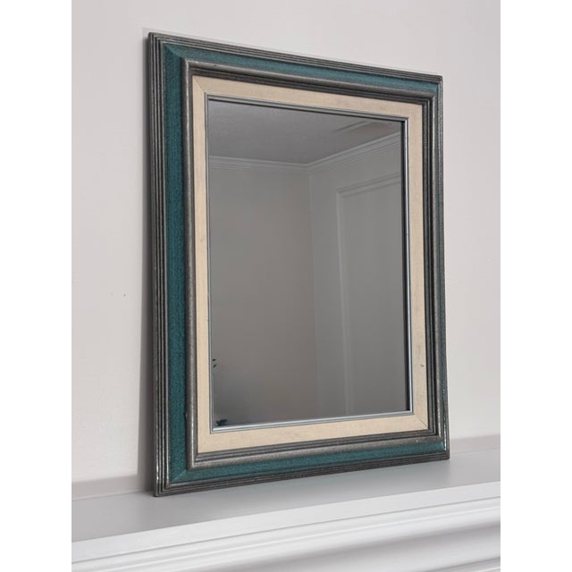 Mid 20th Century Mid Century Traditional Mint Green & Silver Wood Wall Mirror For Sale - Image 5 of 12