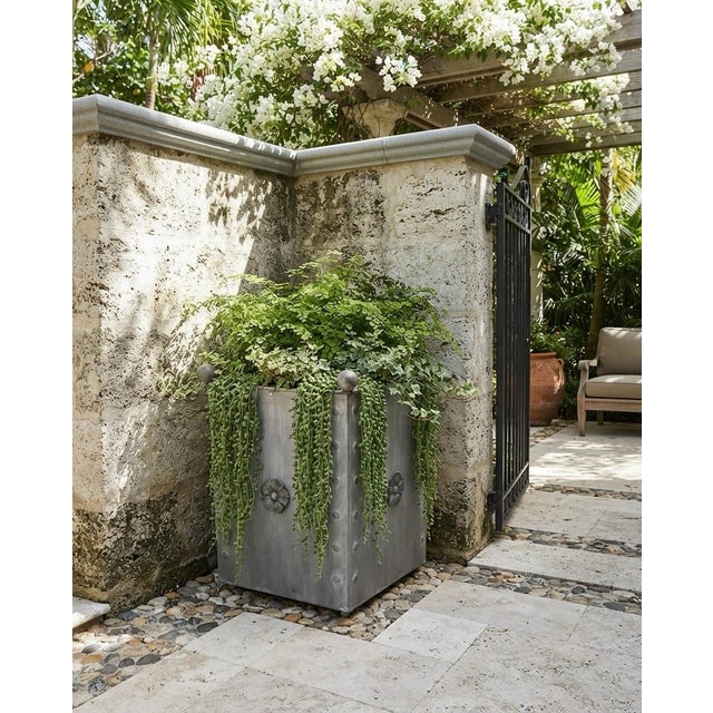 Vintage French Orangerie Style Galvanized Zinc Square Planter Box For Sale In West Palm - Image 6 of 12