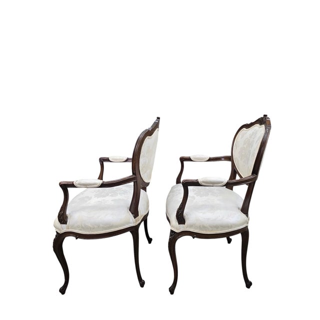 Vintage French Louis XV Style Walnut Dining Chairs – Set of 6 For Sale - Image 9 of 11
