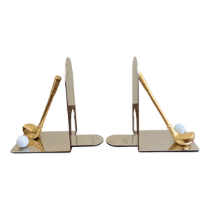 Vintage Cast Brass Golf Club Bookends, Pair