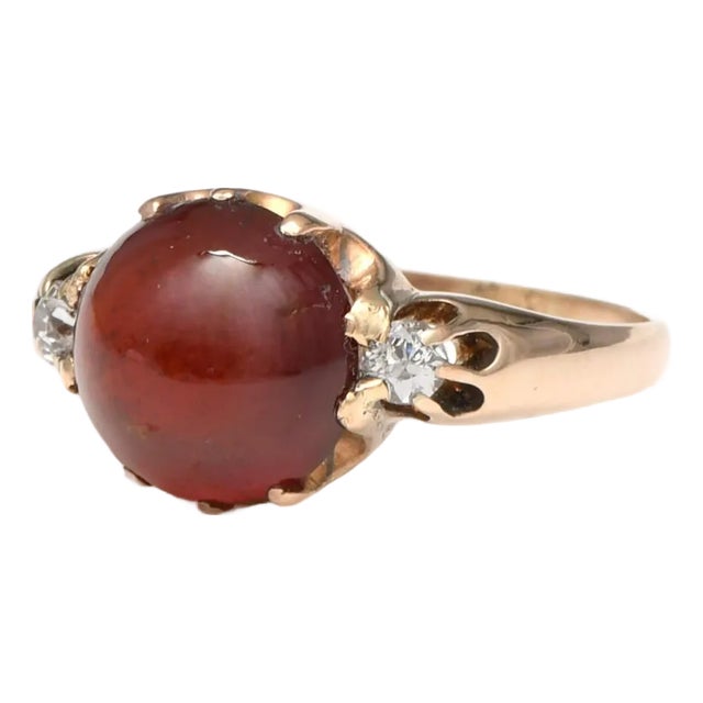 14KY Vintage Pyrope Garnet(6.75) & Diamond(0.16) Ring, size 7.5 For Sale