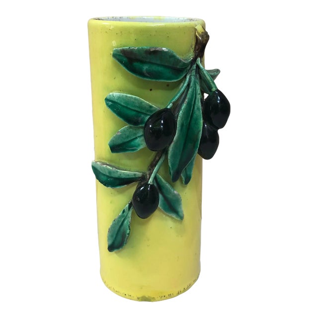 19th Century Majolica Vase With Olives Perret Gentil Menton For Sale