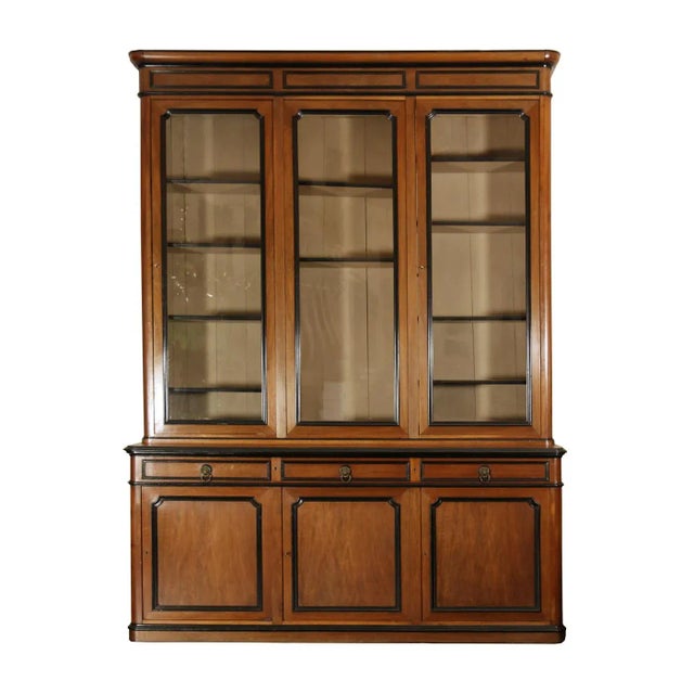 Mid 19th Century French Walnut Bureau Bookcase With Ebonized Trim and Original Glazing For Sale - Image 9 of 9