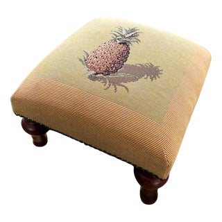 Antique Stool in Tapestry with Pineapple Motif For Sale