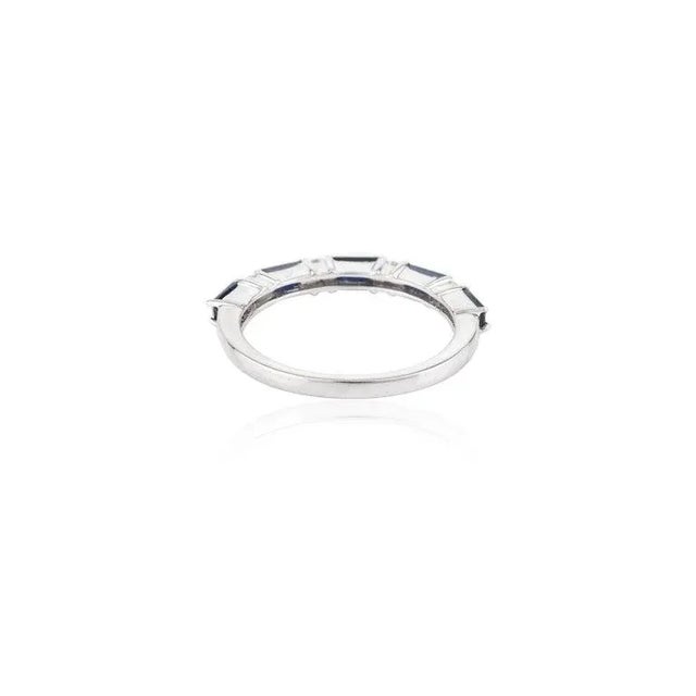 Blue Sapphire and Diamond Dainty Band Ring in 18k White Gold Ring Size 7 (All Sizes Available) For Sale In New York - Image 6 of 9