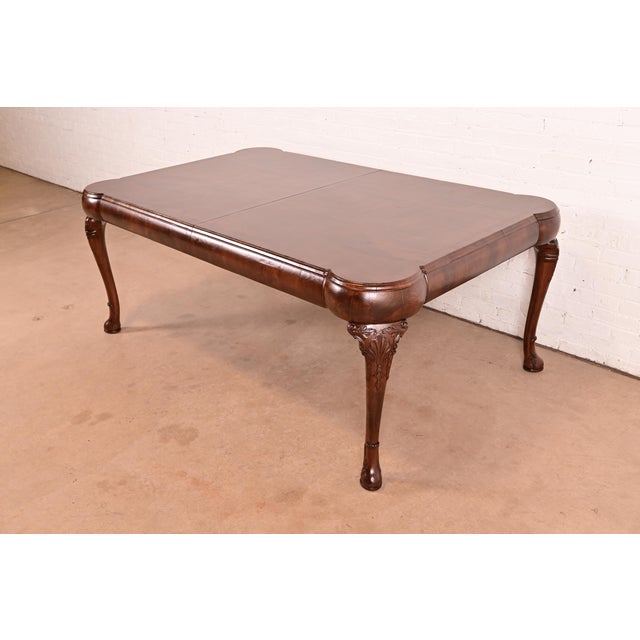 Brown 19th Century Antique Queen Anne Burl Wood Extension Dining Table, Newly Refinished For Sale - Image 8 of 14