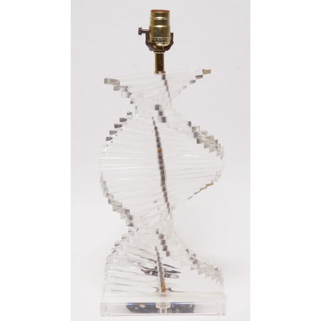 1970s 1970s Hollywood Regency Stacked Lucite Table Lamps - a Pair For Sale - Image 5 of 8