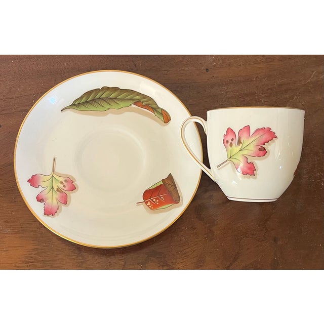 Antique 19th Century Wedgwood China Porcelain Hand Painted Tea Cup & Saucer in the Shadow Leaf Pattern For Sale - Image 12 of 18