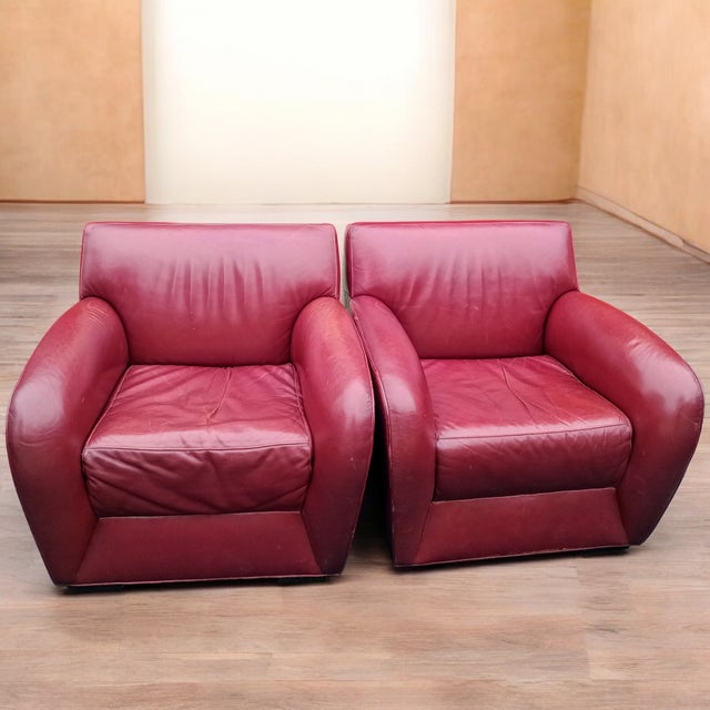 Stunning Pair of Vintage Italian Leather Club Chairs With Two Matching Ottomans by Cabot Wrenn For Sale - Image 12 of 12