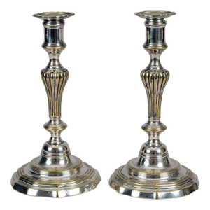 Antique Pair French 18th Century Silver-Plate Candlesticks