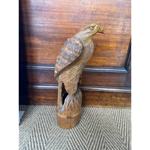 Cinnamon Large Antique Bamboo Hand Carved Eagle Meiji Period For Sale - Image 8 of 14