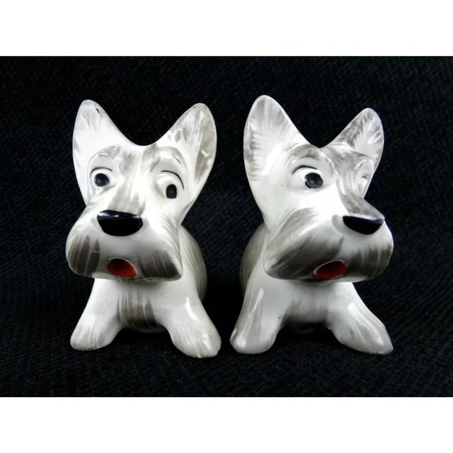White 1950s Hand Painted Dog Scottie Scottish or Westie West Highland White Terrier Ceramic Salt & Pepper Shakers For Sale - Image 8 of 8