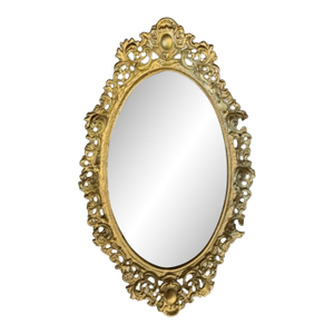 Vintage Gold Ornate Oval Wall Mirror or Vanity Tray by Robert Emig 1960