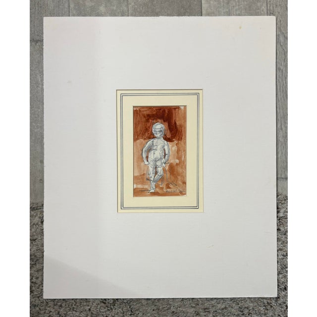 This handsome mixed media painting with use of watercolor, pen and ink by artist Michael Davies (b. 1947). Signed in the...