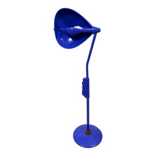 Vintage Industrial Blue Floor Lamp – Large Metal Task Lamp, Mid-Century Modern For Sale