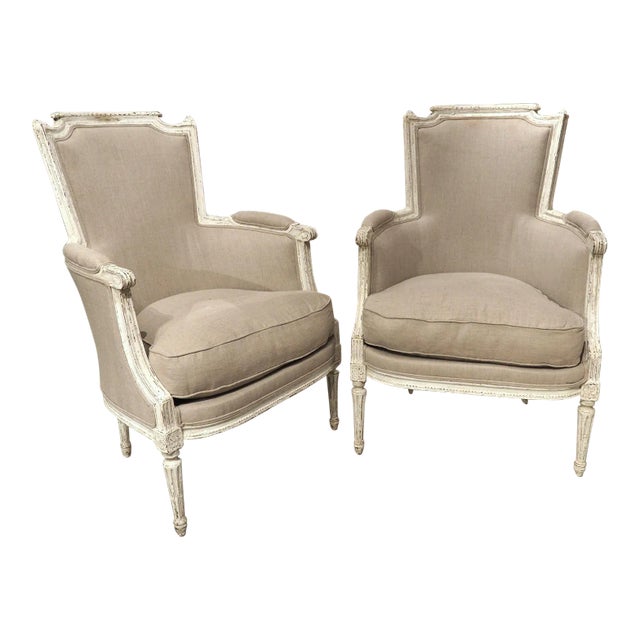Pair of Antique French Painted Directoire Style Armchairs, Circa 1900 For Sale