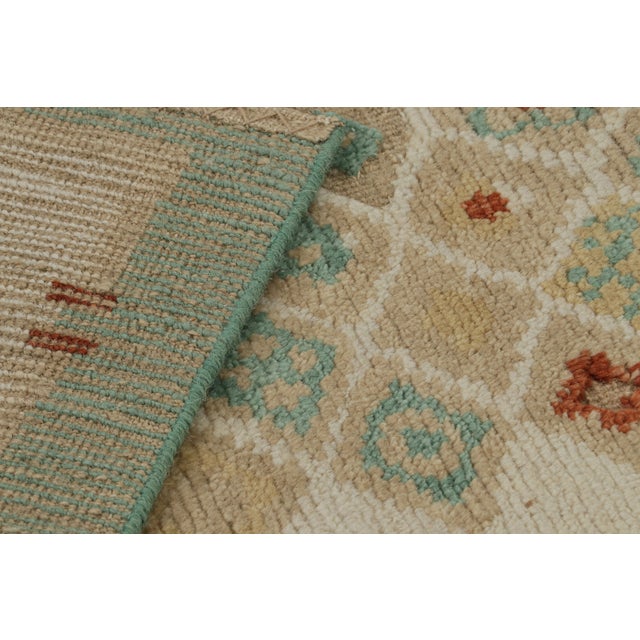 Textile Rug & Kilim’s French Art Deco Style Rug in Beige-Brown & Blue Geometric Patterns For Sale - Image 7 of 7