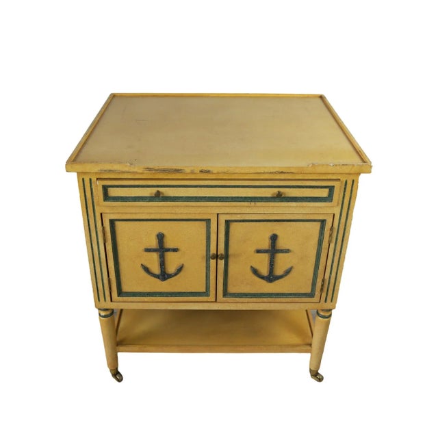 Yellow Double-Door Bedside Table With Iron Anchor Decoration For Sale - Image 4 of 9