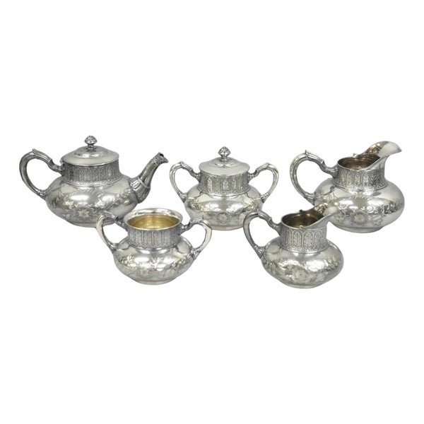 40s〜90s vintage & antiqueアクセサリーセット Antique James W Tufts 1948 Silver Plated Art Nouveau Tea Set - 5