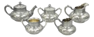 Antique James W Tufts 1948 Silver Plated Art Nouveau Tea Set - 5 Pc Set