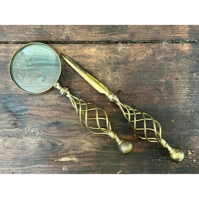 Vintage Brass Magnifying Glass and Letter Opener For Sale - Image 4 of 12