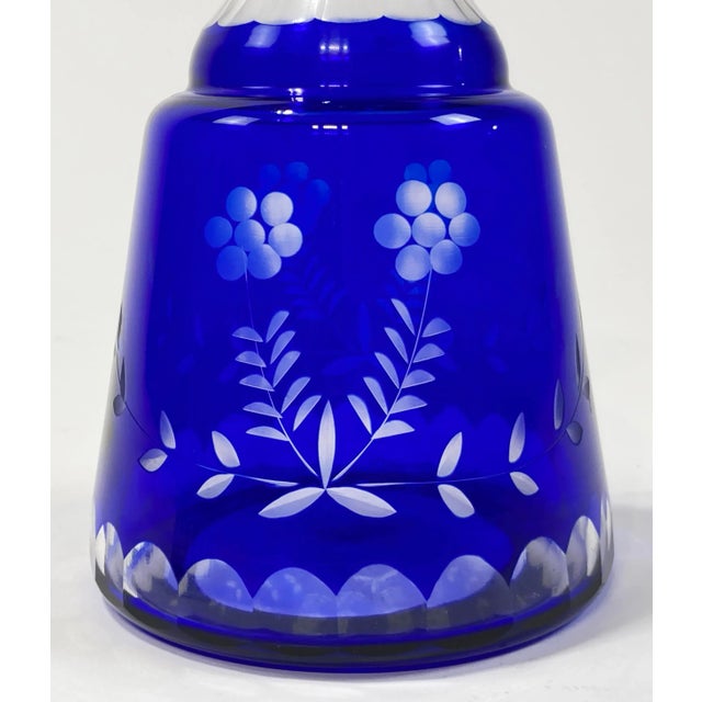 Blue Vintage Bohemian Cobalt Cut Crystal Carafe and Glass For Sale - Image 8 of 10
