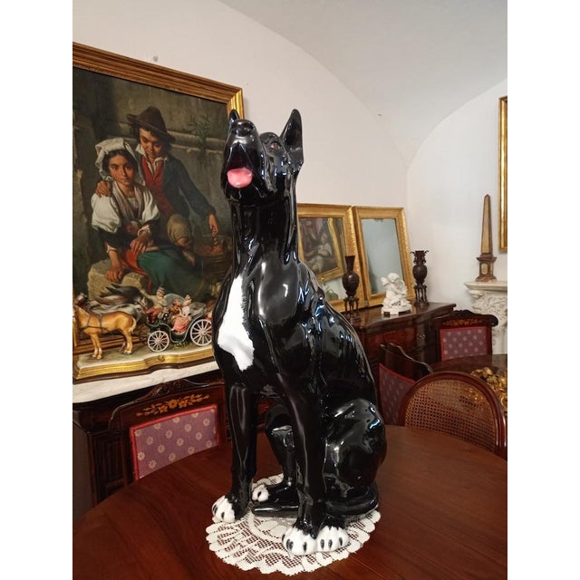 Unknown, Sculpture Depicting a Sitting Great Dane, 1800s, Porcelain and Cane For Sale - Image 6 of 7