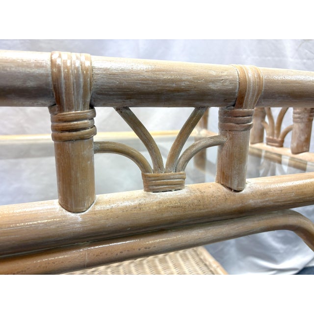 Vintage Palm Beach Chic Ficks Reed Style Rattan and Glass Rolling Bar Cart For Sale - Image 13 of 14