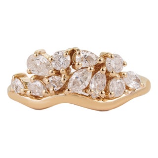 Modernist Natural Diamond Cluster Pinky Ring Size 8 in 14k Yellow Gold For Sale