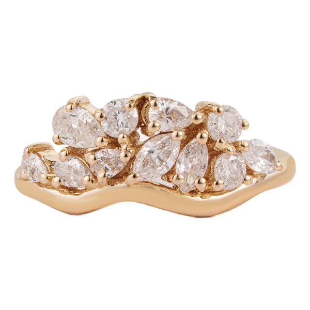 Modernist Natural Diamond Cluster Pinky Ring Size 8 in 14k Yellow Gold For Sale