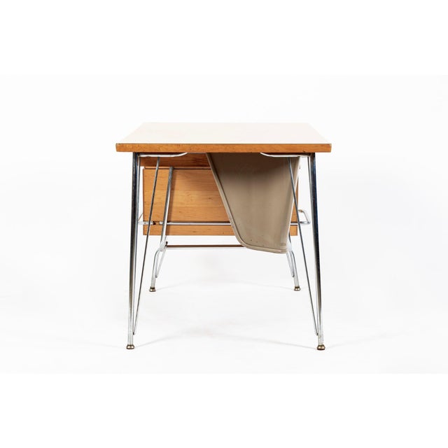 Kem Weber Trimline Desk for Heywood Wakefield, Mid Century Modern Birch and Chrome Office Desk, 1950s For Sale In Detroit - Image 6 of 16