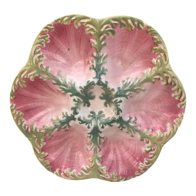 Majolica Seaweeds Oyster Plate Keller & Guerin Saint Clement, Circa 1890 For Sale