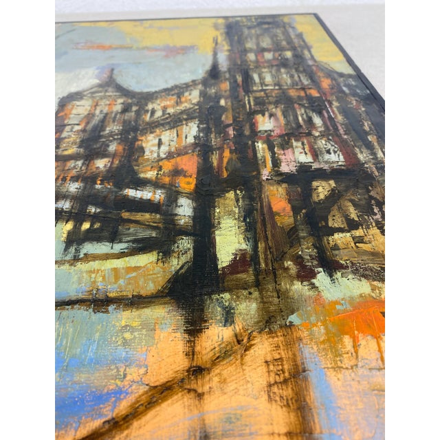 Black Mid Century Vintage Abstract Impressionist Cityscape Oil on Canvas. Signed Galand For Sale - Image 8 of 11