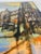 Black Mid Century Vintage Abstract Impressionist Cityscape Oil on Canvas. Signed Galand For Sale - Image 8 of 11